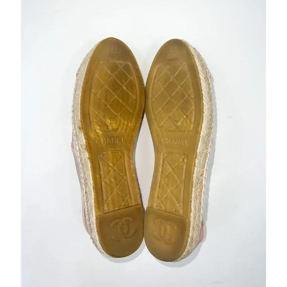 CHANEL Grosgrain Light Pink Mesh CC Logo Pink Cap Toe Flat Espadrilles Size EU37 - Picture 12 of 13
